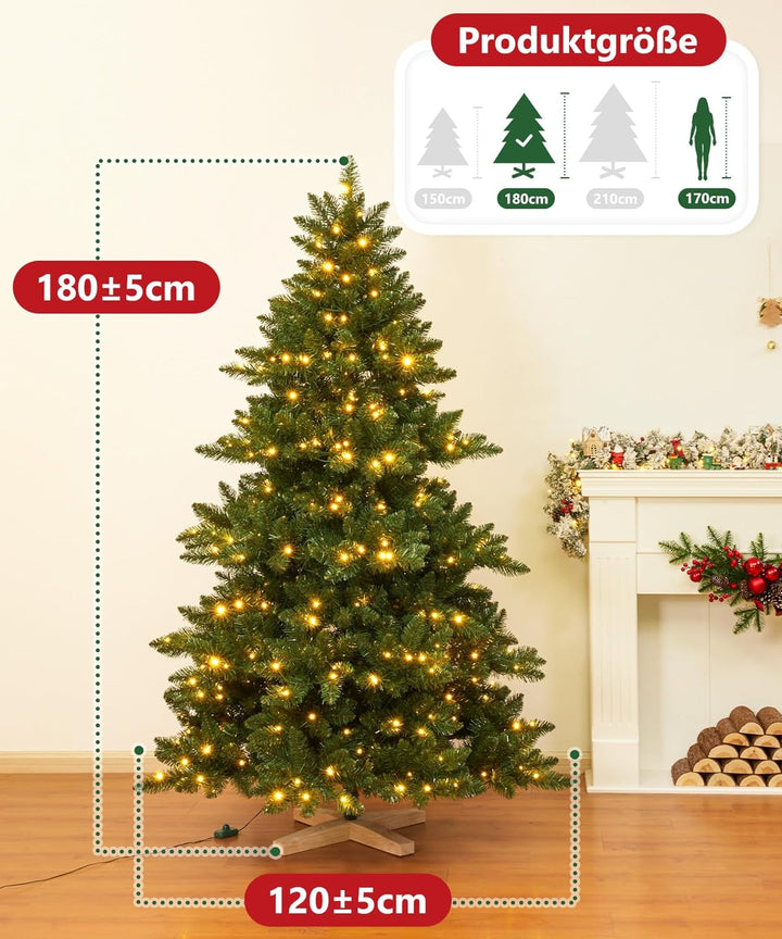 Yorbay Künstlicher Weihnachtsbaum mit Beleuchtung LED mit Holzständer für Weihnachten-Dekoration (18