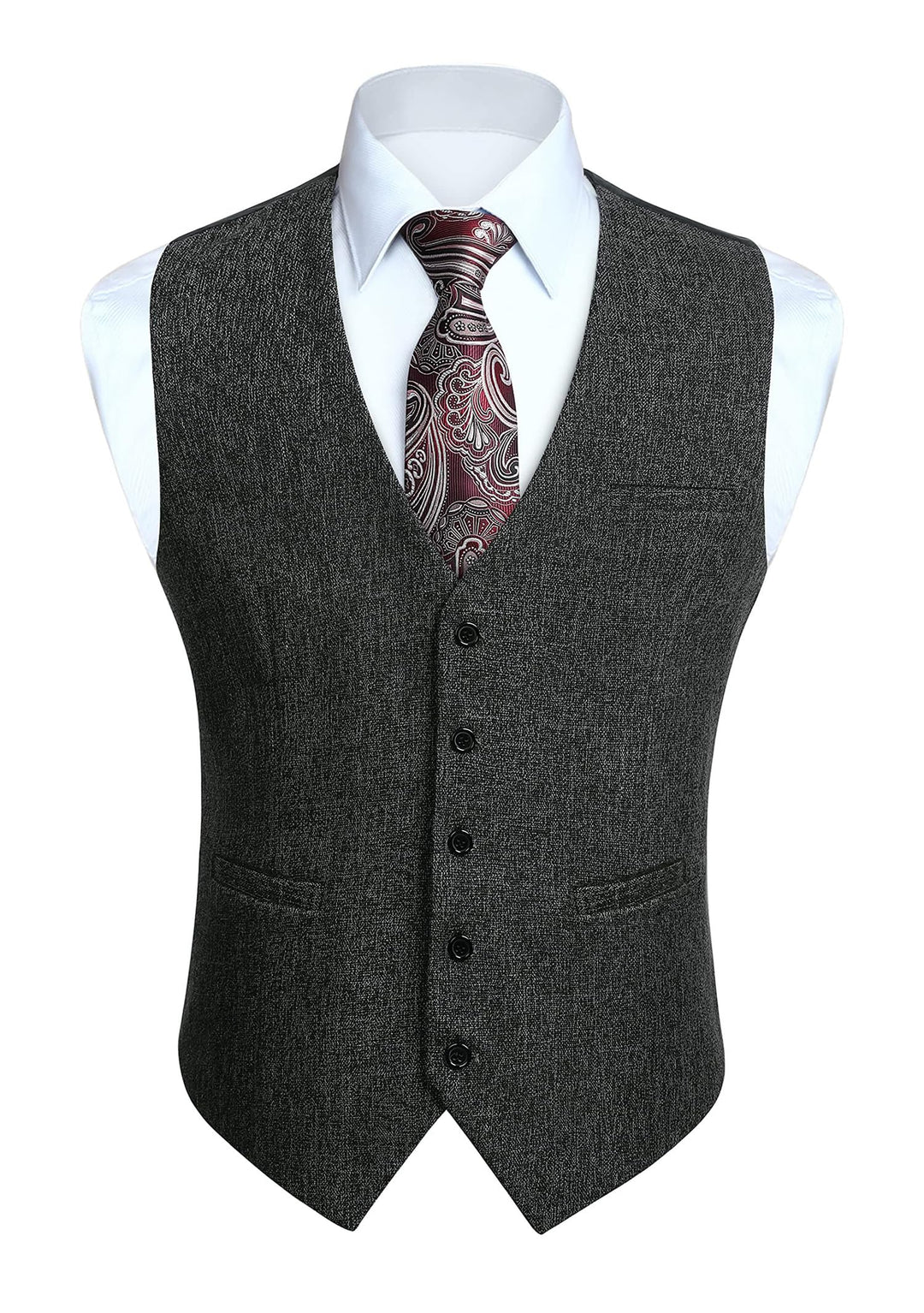 HISDERN Herren Anzugweste Formale Hochzeit Klassische Retro Baumwolle V-Ausschnitt Einfarbige Elegan