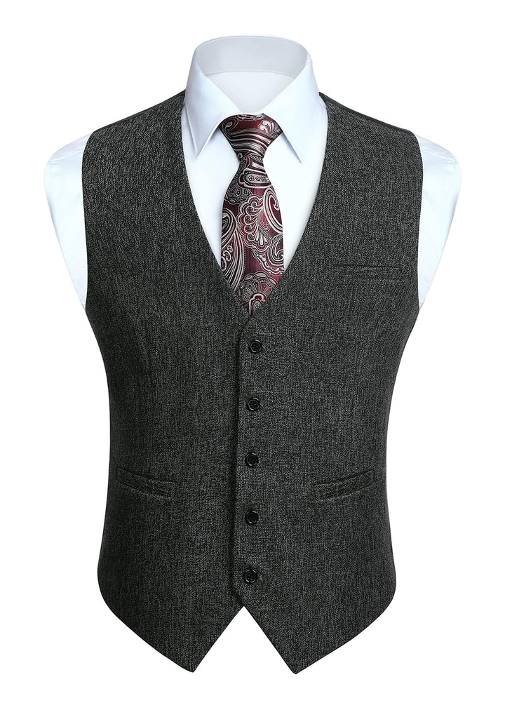 HISDERN Herren Anzugweste Formale Hochzeit Klassische Retro Baumwolle V-Ausschnitt Einfarbige Elegan