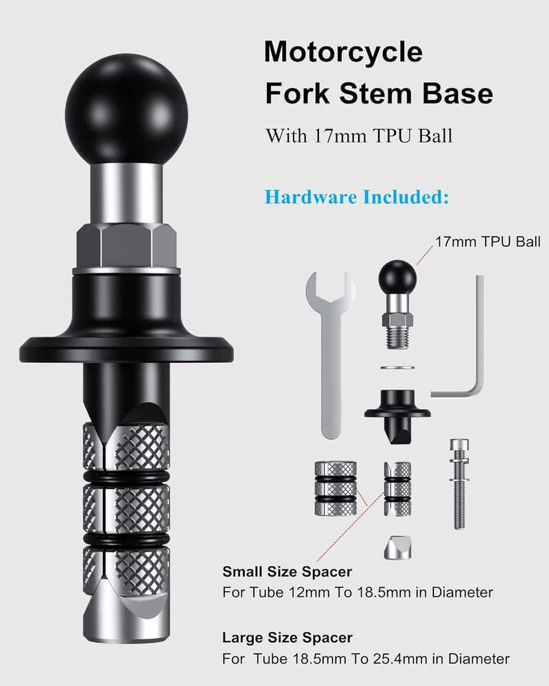 BRCOVAN Metall Motorrad-Gabelschaft-Kugelbasis mit 17mm TPU Kugel Passend für Rohr Durchmesser 12 mm