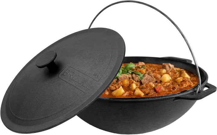 4BIG.fun 10L Gusseisen Schwenktopf Kazan Asia Kasan mit Deckel aus Gusseisen Grillwok Wokpfanne Gril