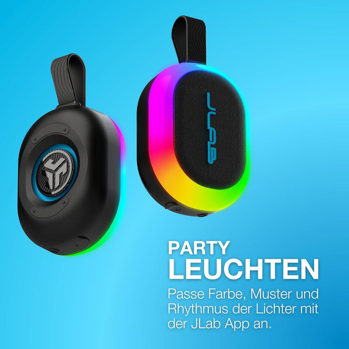 JLab Pop Party Ultrakompakter, tragbarer Bluetooth-Lautsprecher mit 8+ Std. Akku, 5W kabelloser, Kle