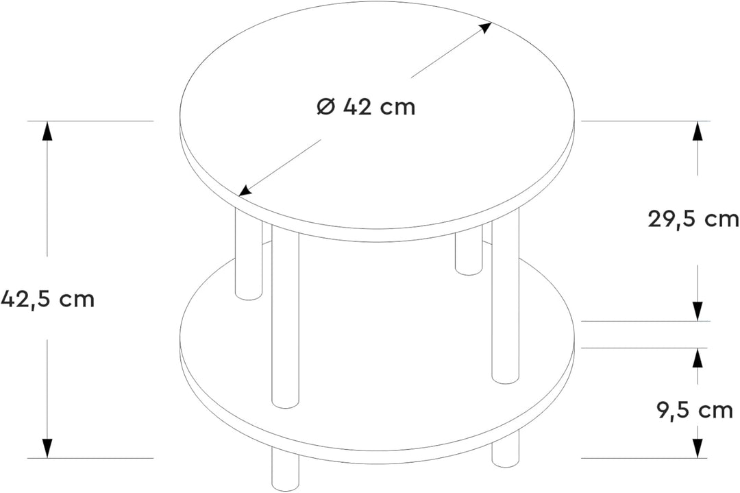 Beistelltisch rund Holz, Ø 42,5 cm, Kleiner Couchtisch rund aus Holz, 2 Ablagen mehr Stauraum, Ideal