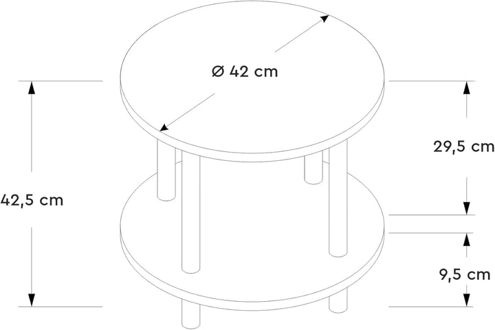 Beistelltisch rund Holz, Ø 42,5 cm, Kleiner Couchtisch rund aus Holz, 2 Ablagen mehr Stauraum, Ideal