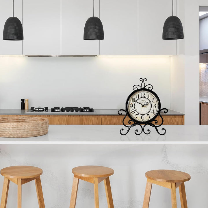 HZDHCLH Retro Silent Roman Tischuhr für Wohnzimmer Schlafzimmer Büro Kunst-Schreibtischuhr（pures Sch