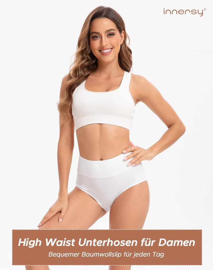 INNERSY Unterhosen Damen Baumwolle Stretch Slips Hohe Taille Weiche Unterwäsche Frauen 5er Pack XS M