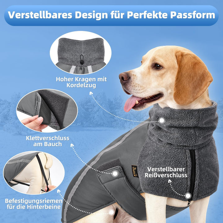 SlowTon Wintermantel für Hunde, Warmes Futter aus Polar Fleece Aussenjacke für Hunde mit Rollkragens