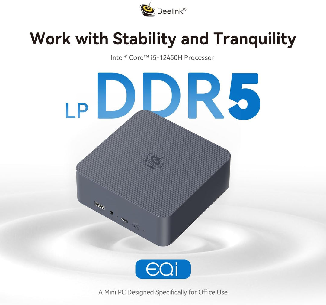 Beelink EQi12 Mini PC, Intel Core i5 12450H (10C/16T, up to 4.4GHz), 24GB LPDDR5 500GB M.2 PCIe4.0 S