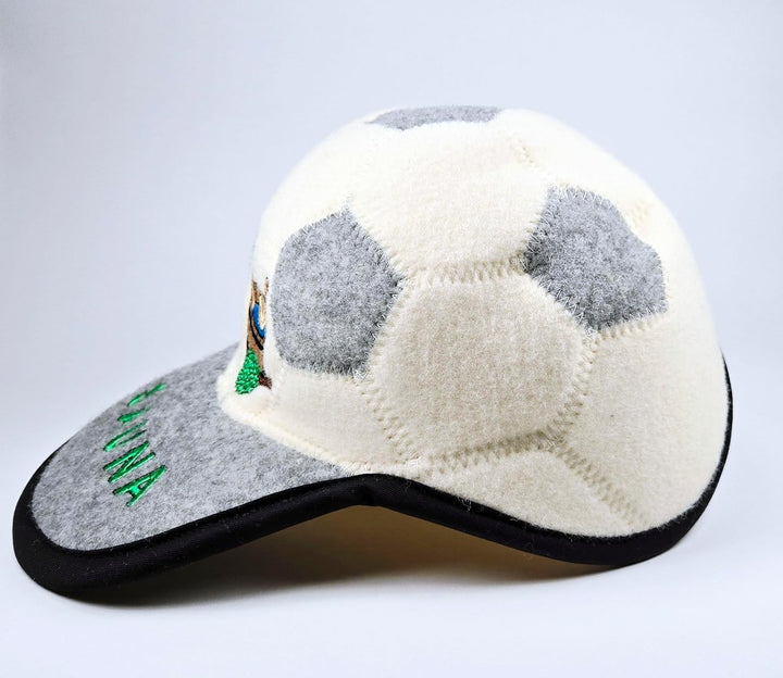 Sauna Mütze Saunahut aus 100% Wolle Organische Wollfilzmützen Fussballform, 6mm Dick, Grau-Weiss