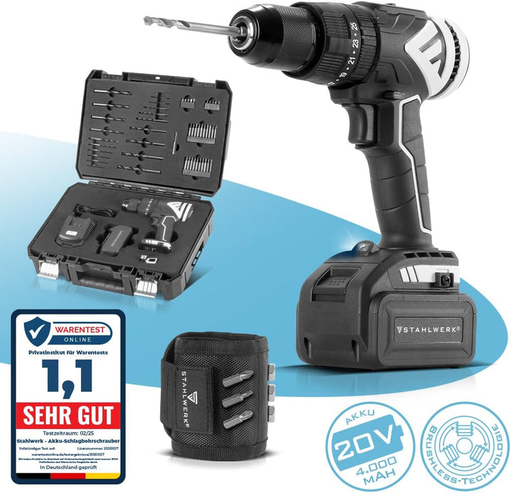 STAHLWERK Akku-Schlagbohrschrauber ASB-20 ST mit 20 Volt-System und Brushless-Technologie Akkuschrau