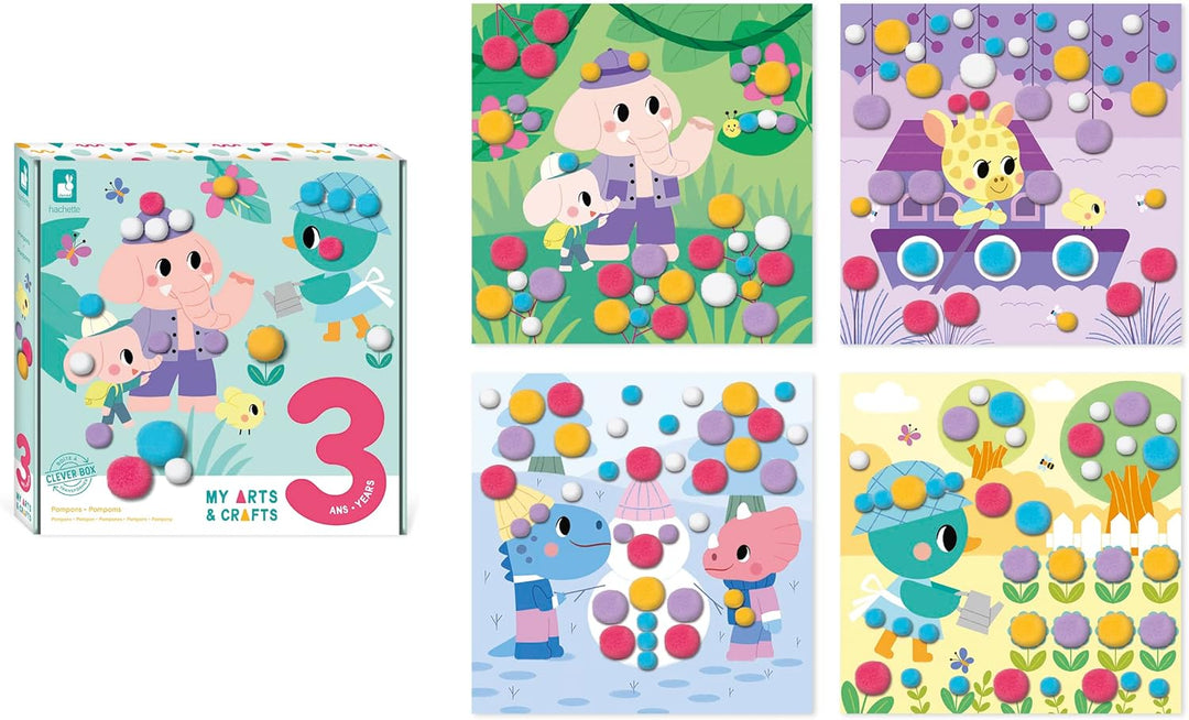 Janod - My Arts & Crafts - 3 Jahre - Pompon-Bastelset - 4 Bilder - Kreatives Hobby Kinder - Feinmoto