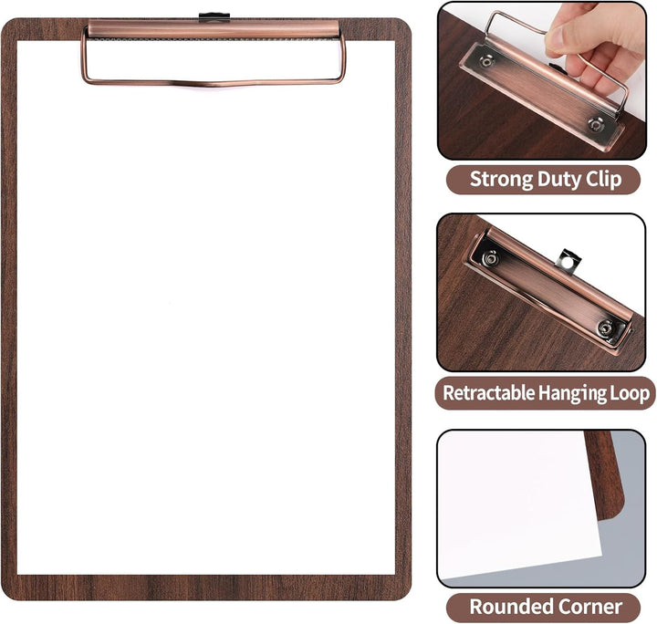 DONGLI (10 Stück) Klemmbrett A5 Holz,Klemmbretter mit Metalklemme und Aufhängeose, Clipboard Schreib