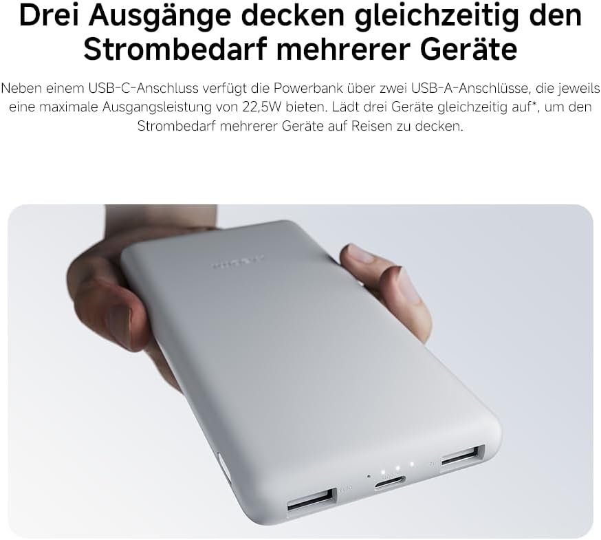 Xiaomi Power Bank 10000mAh Lite GL USB-C 22.5W, USB-C Schnellladen, Ladet 3 Geräte gleichzeitig, Flu