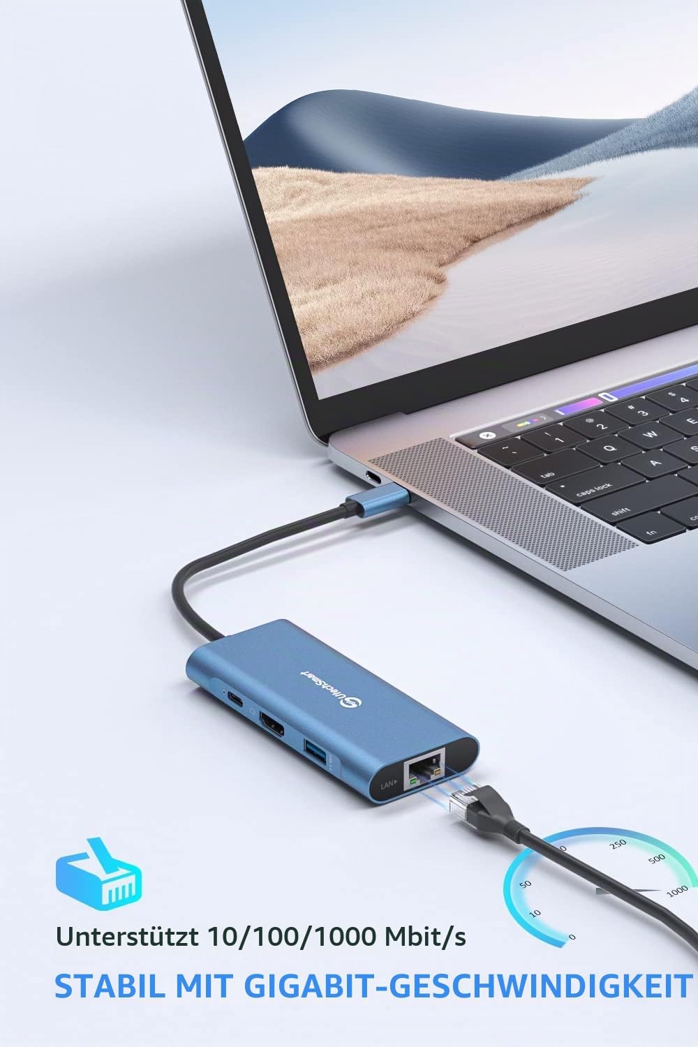 USB C Hub, UtechSmart 6 in 1 USB C zu HDMI Adapter mit 1000M Ethernet, PD 100W Ladeanschluss, 3 USB
