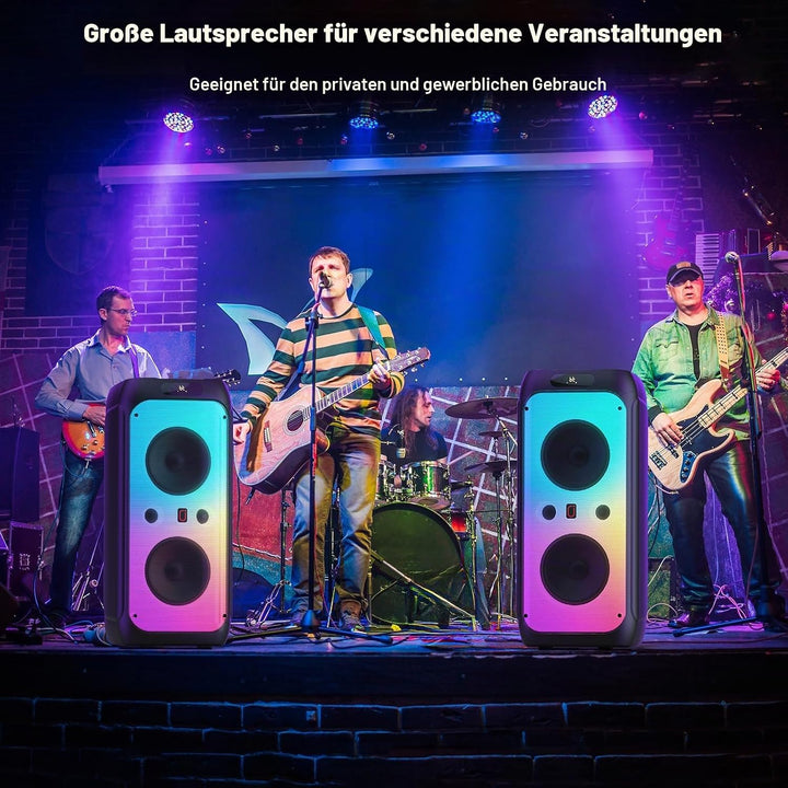 JYX Karaoke Maschine Tragbarer Bluetooth-Lautsprecher mit 2 drahtlosen Mikrofonen für Erwachsene, Ka