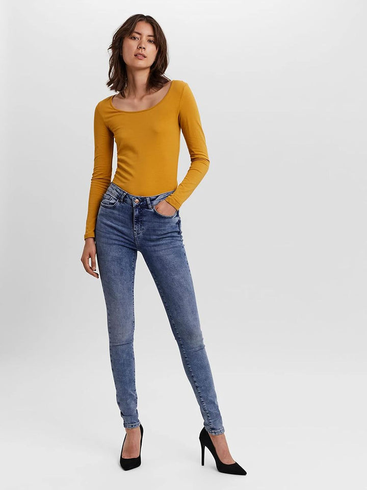 VERO MODA Damen Vmmaxi My Ls Soft Uneck Ga Noos Langarmshirts XS 1x Golden Yellow, 1x Burnt Henna, 1