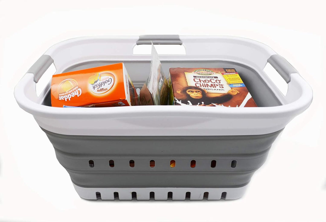 SAMMART 30L Collapsible 3 Handled Plastic Wäschekorb - Faltbarer Pop-Up-Vorratsbehälter/Organizer -
