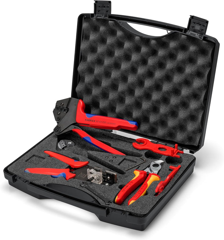 KNIPEX Werkzeugkoffer für Photovoltaik, 6-teilig, Crimpzange-Set, mit Crimpeinsatz und Kontaktaufnah