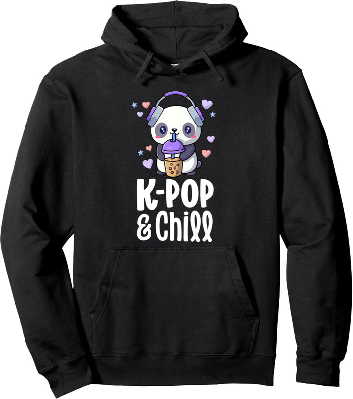 Boba And KPop Shirt Kawaii Panda Bubble Tea KPop And Chill Pullover Hoodie