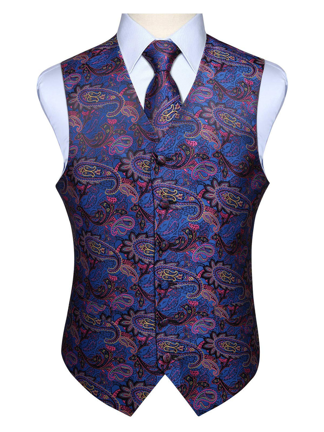 Enlision Herren Paisley Floral Jacquard Weste & Krawatte und Pocket Square Weste Anzug Set L Blau Ro