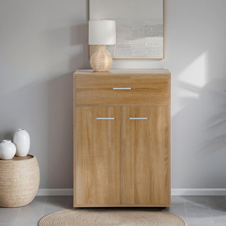 CARO-Möbel Kommode Sideboard Schrank Tommy in Sonoma Eiche, Anrichte Highboard mit Schublade und 2 T
