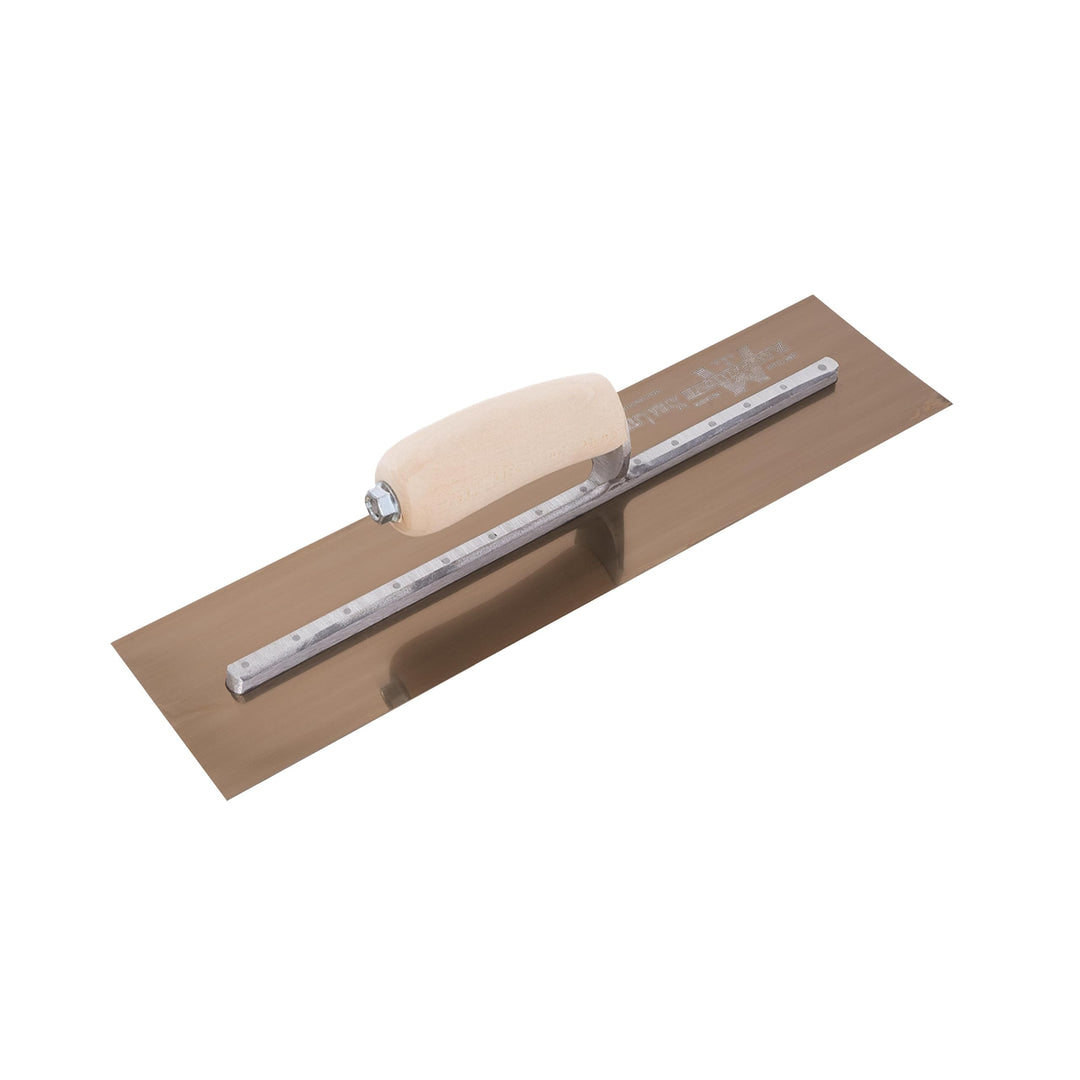 Glättkelle - Gebogener Holzgriff, Goldstahl, 406x102 mm