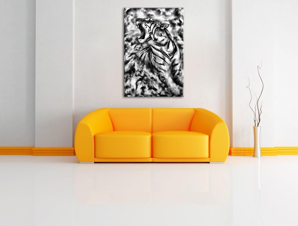 Pixxprint Gemälde eines Tigers als Leinwandbild/Grösse: 100x70 cm/Wandbild/Kunstdruck/fertig bespann