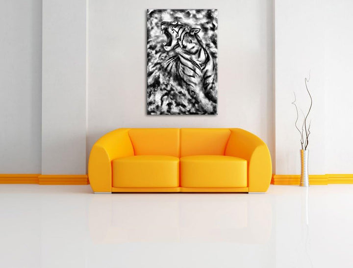 Pixxprint Gemälde eines Tigers als Leinwandbild/Grösse: 100x70 cm/Wandbild/Kunstdruck/fertig bespann