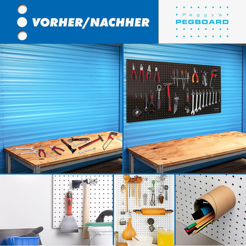 Pegboard 1 St. Werkzeugwand aus Holz (MDF) 120 x 60 x 0,5 cm - Lochung Ø7 mm Lochabstand 25,4 mm - s