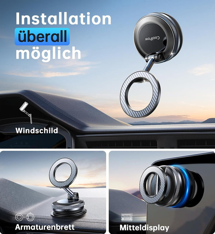 Coolpow Upgrade Vakuum Handyhalterung Auto Magnet, 2.0 Magsafe Autohalterung [Starker Saugnapf & 280