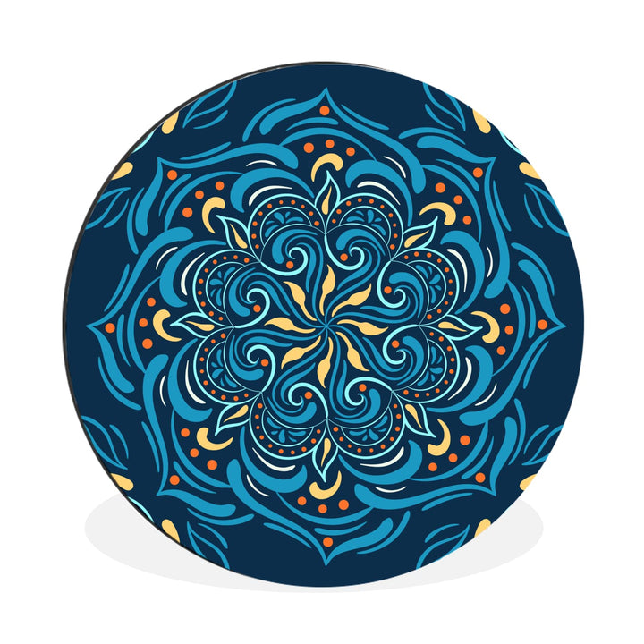 Wandbild Rund Wanddeko Deko Wohnzimmer Bilder 30x30 cm Mandala - Blau - Gelb - Muster, 30x30 cm