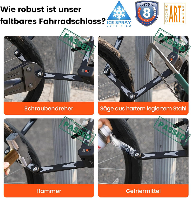 Sportneer Faltschloss Fahrrad und Motorrad Fahrradschloss mit Super B Aufbohrschutz-Schliesszylinder