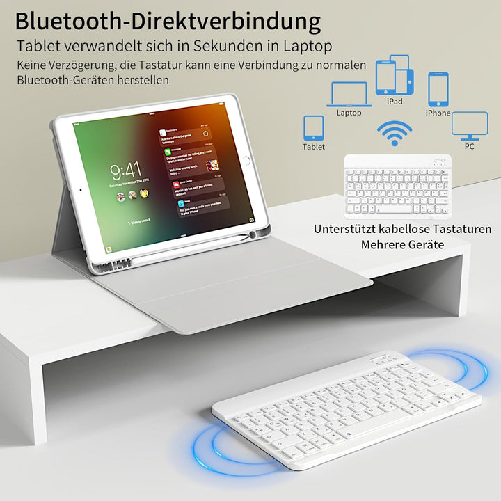 Tastatur Hülle für iPad 10,2 Zoll 9. 8. 7. Generation 2021 2020 2019, Abnehmbarer Bluetooth QWERTZ K