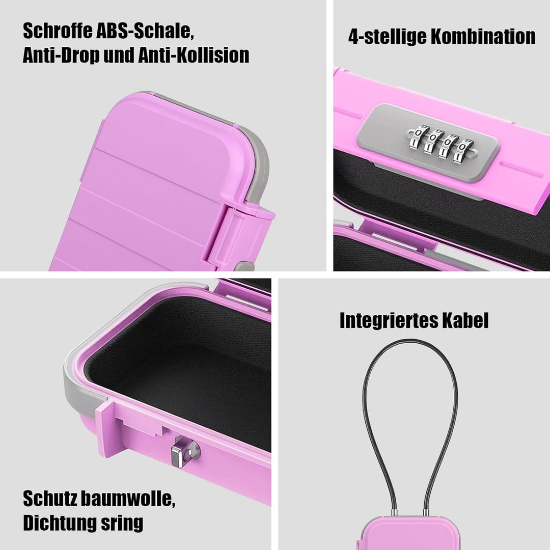 Kleiner Tresor mit 4 Stellig Zahlenschloss, Tragbare Safe Sicherheitsbox mit Abnehmbarem Drahtseil,