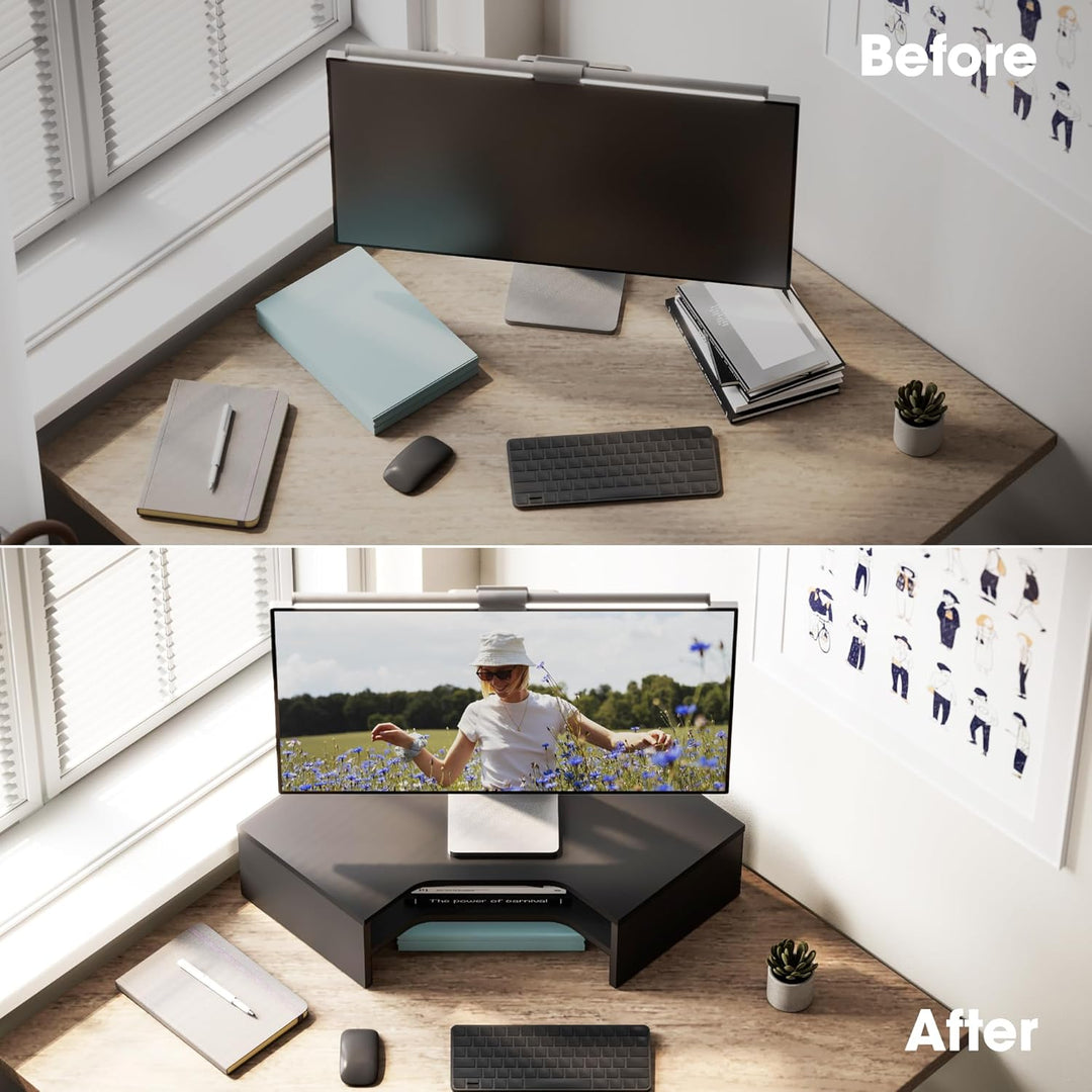 Fenge Monitorständer Holz, Monitorerhöhung mit Ablage, Eck-Monitorständer, Schreibtisch-Organizer fü