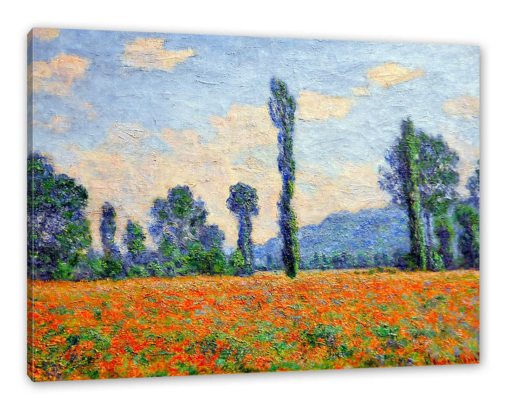 Claude Monet - Mohnfeld Giverny als Leinwandbild/Grösse: 100x70 cm/Wandbild/Kunstdruck/fertig bespan
