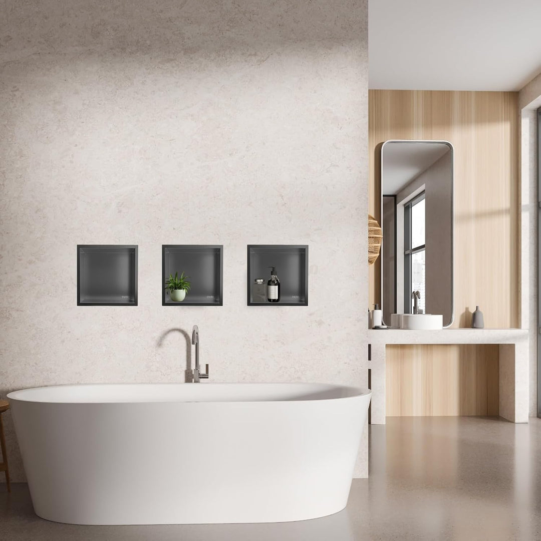 Wandnische Dusche - Wall-Box One Gun Metal - Moderne Duschablage aus Edelstahl - Teflonbeschichtet,