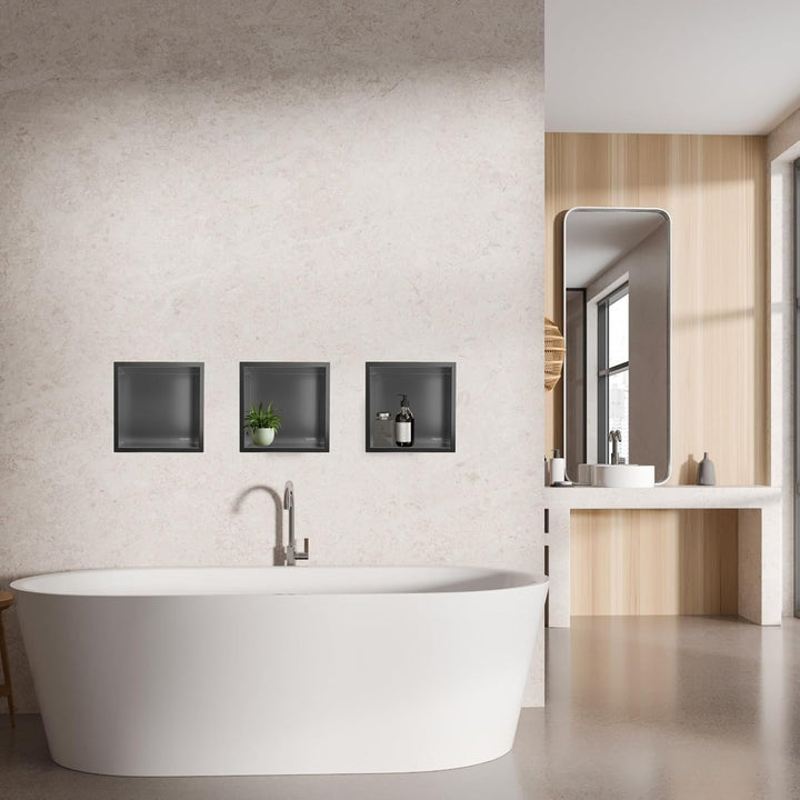 Wandnische Dusche - Wall-Box One Gun Metal - Moderne Duschablage aus Edelstahl - Teflonbeschichtet,
