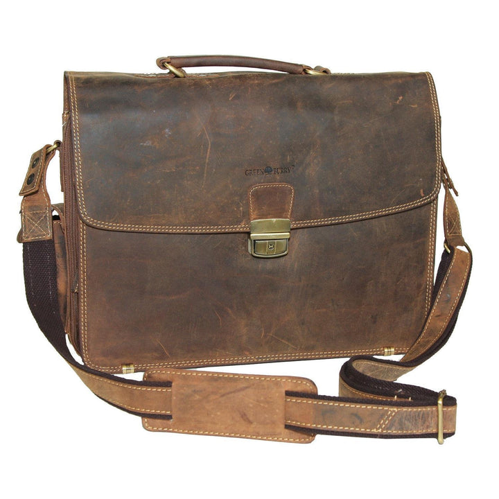 GreenBurry Laptoptasche 15 Zoll Rind-Leder Notebook-Tasche Laptopfach Akten 1718