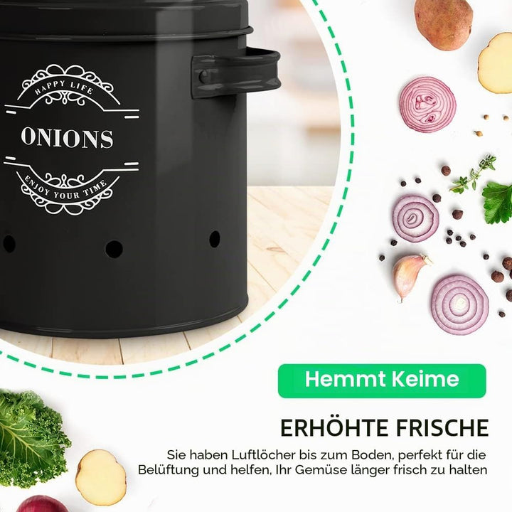 Virklyee Kartoffeltopf, Zwiebeltopf und Knoblauchtopf Belüftet Vorratsbehälter Set, Set of 3 Die per