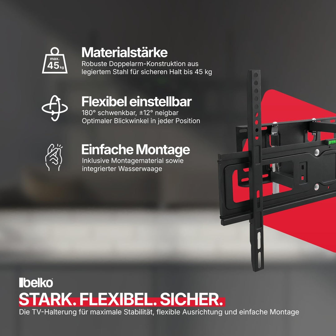 Belko® TV-Halterung 36"-70" - Stabile Wandhalterung für Grossbildfernseher - Schwenkbar & Neigbar -