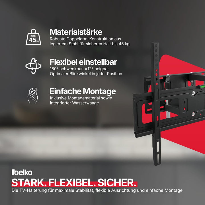 Belko® TV-Halterung 36"-70" - Stabile Wandhalterung für Grossbildfernseher - Schwenkbar & Neigbar -