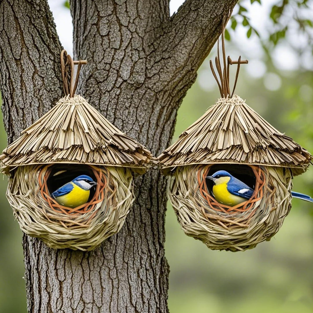 Vogelnest Gras, 2 Stück Gras Bird Nest, Handgewebte Vogelhäuser, Verschleissfest Hängender Vogelnest