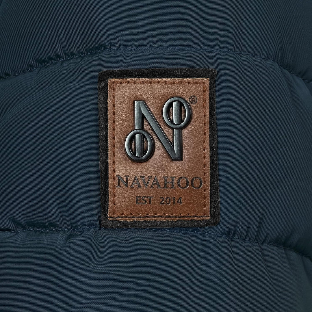 Navahoo Damen Wintermantel warmer Steppmantel lang mit Kapuze Paula XS-XXL S Blau, S Blau