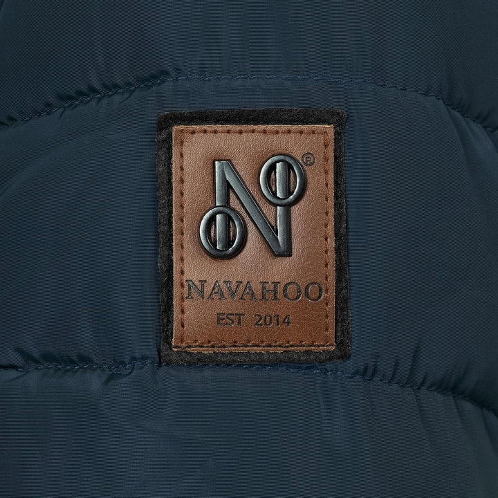 Navahoo Damen Wintermantel warmer Steppmantel lang mit Kapuze Paula XS-XXL S Blau, S Blau