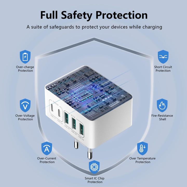 USB Ladegerät Mehrfach ladestation(2er Pack), USB stecker 50W 5 Ports Schnellladegerät PD 3.0 Power