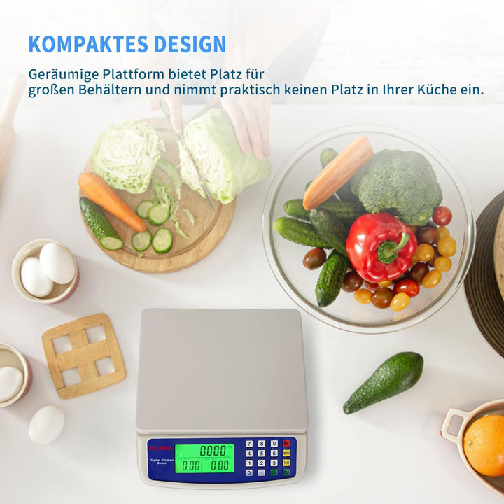 Waage digital bis 30kg grosse küchenwaage obstwaage mit LCD Display und Tara Funktion digitalwaage m