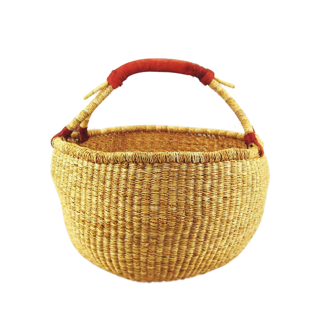 Ciffre ca. 40cm Bolga Rundkorb Korb Afrika Ghana Einkaufskorb Ledergriff Natur