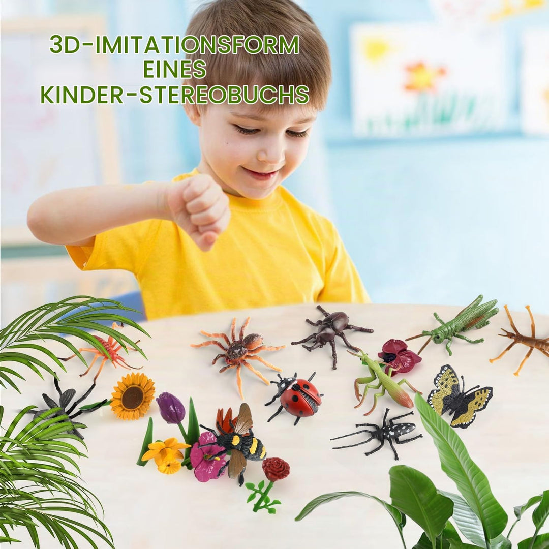 Insekt Pflanzenfiguren Spielzeug 20Pcs, realistische Kunststoff Blume mit Marienkäfer Biene Schmette
