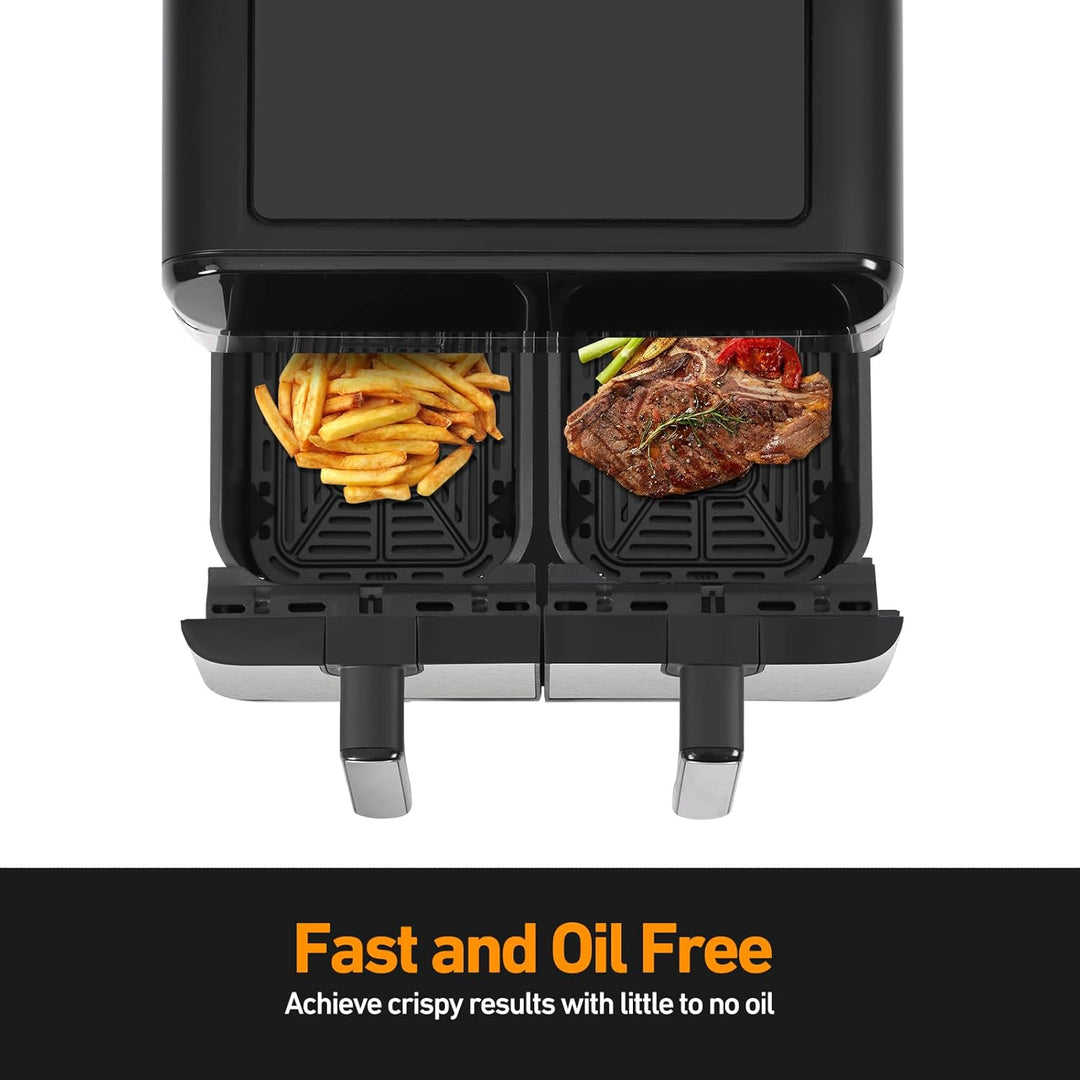 Panana Heissluftfritteuse mit Doppelfach, Friteuse ohne Öl 2x4,5L, 8 Programme, 2400W, Heissluftfrit